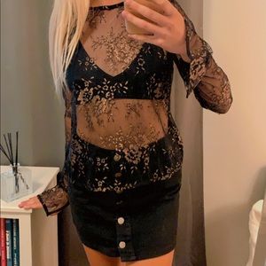 LOVERS + FRIENDS lace crop mesh top